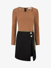 Robe fendue à col détail chaînes - Camel - 1