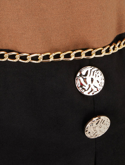 Robe fendue à col détail chaînes - Camel - 3