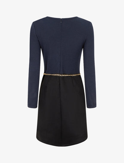 Robe fendue à col détail chaînes - Bleu nuit - 2