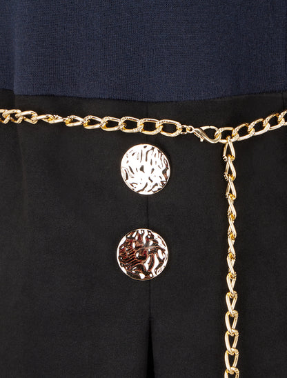 Robe fendue à col détail chaînes - Bleu nuit - 3