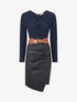 Robe bi-matière à col V froncé - Bleu nuit - 1