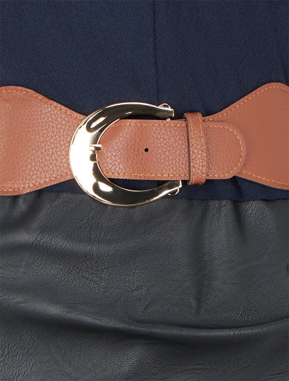 Robe bi-matière à col V froncé - Bleu nuit - 3