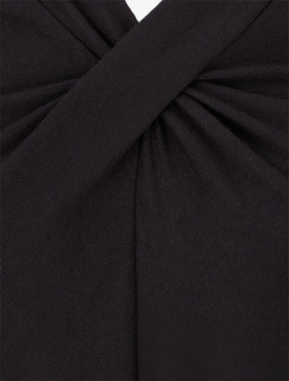 Robe bi-matière à col V froncé - Noir - 3