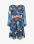 Robe mi-longue évasée imprimé feuilles - Marine - 1