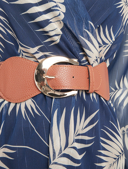 Robe mi-longue évasée imprimé feuilles tropicales - Marine - 3