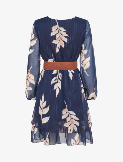 Robe patineuse en voile imprimé feuilles - Marine - 2