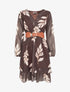 Robe patineuse en voile imprimé feuilles - Marron - 1