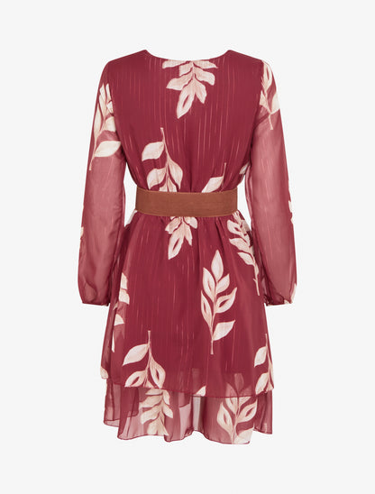 Robe patineuse en voile imprimé feuilles - Bordeaux - 2