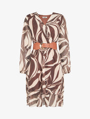 Robe patineuse en voile imprimé graphique - Marron - 1