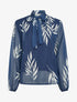 Top lavallière en voile imprimé feuilles - Marine - 1