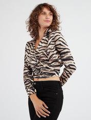 Crop-top cache-coeur satiné imprimé tigré - Noir