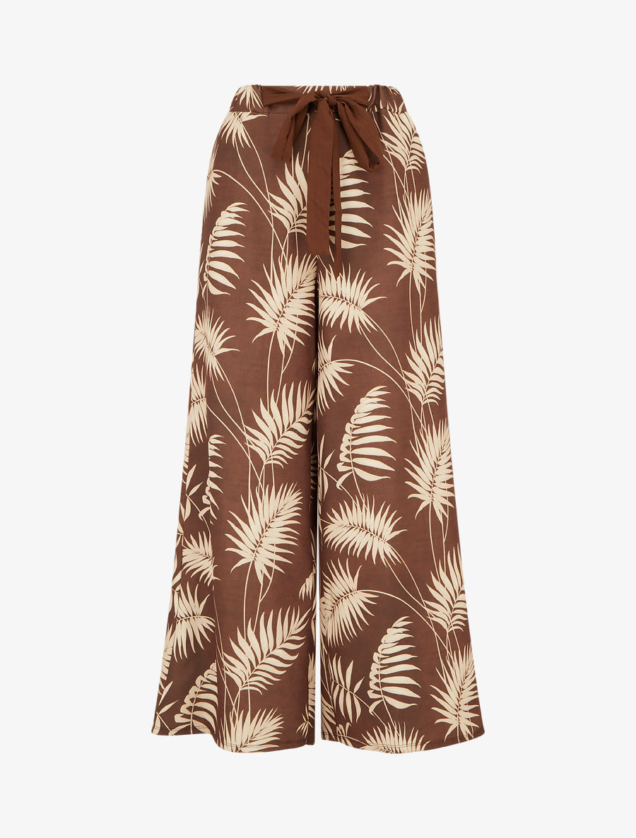 Pantalon ample et fluide imprimé feuilles - Marron - 1