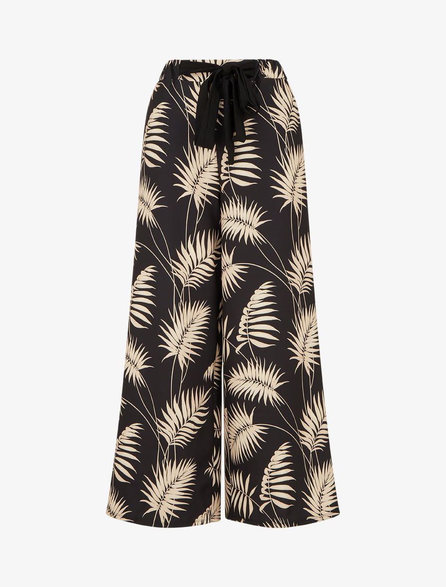 Pantalon ample et fluide imprimé feuilles - Noir - 1