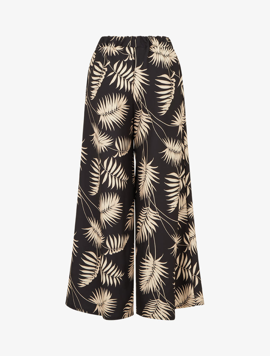 Pantalon ample et fluide imprimé feuilles - Noir - 2
