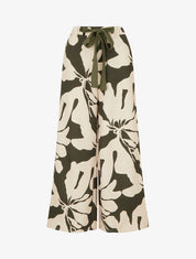 Pantalon ample et fluide imprimé grandes fleurs - Kaki - 1