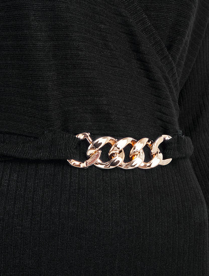Robe pull moulante à ceinture bijou - Noir - 3