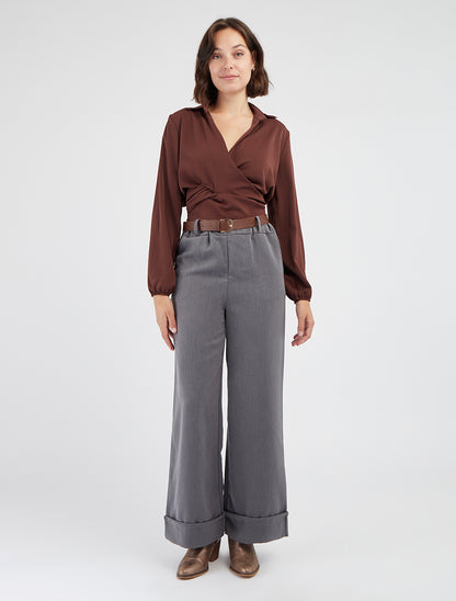 Crop-top cache-coeur uni et satiné - Marron