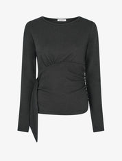 Pull fin uni à cotés froncés et pan décoratif - Noir - 1