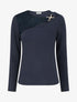 Pull à détail dentelle et empiècement métallique - Marine - 1