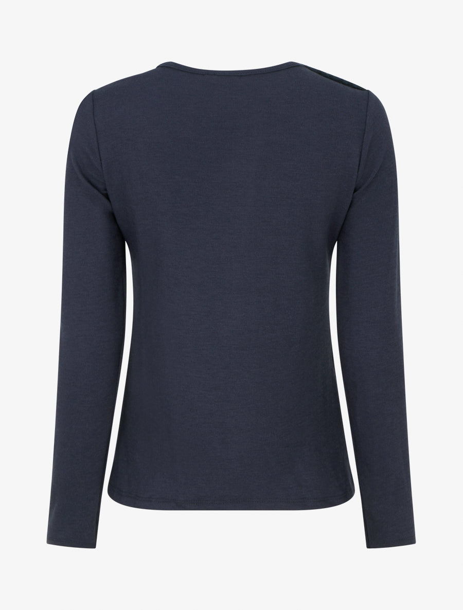 Pull à détail dentelle et empiècement métallique - Marine - 2