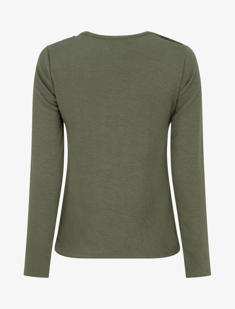 Pull à détail dentelle et empiècement métallique - Kaki - 2