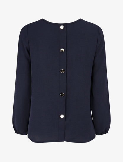 Blouse fluide uni à boutons décoratifs au dos - Marine - 2