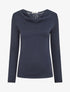 Pull à col bénitier et dos en crochet - Marine - 1