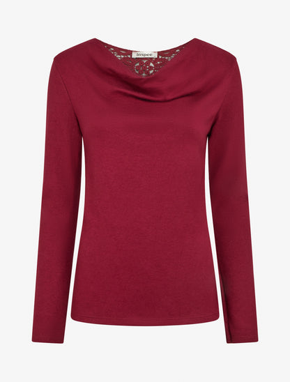 Pull à col bénitier et dos en crochet - Bordeaux