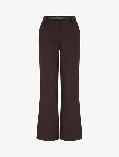 Pantalon droit ceinturé imprimé - Marron - 1