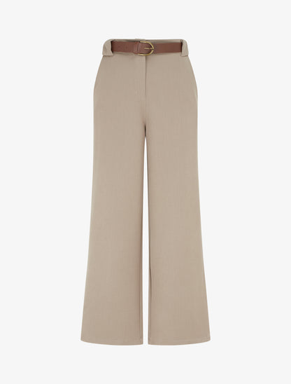 Pantalon droit uni taille haute - Taupe clair - 1