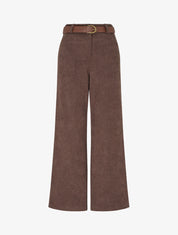Pantalon ceinturé taille haute en velours côtelé - Marron - 1