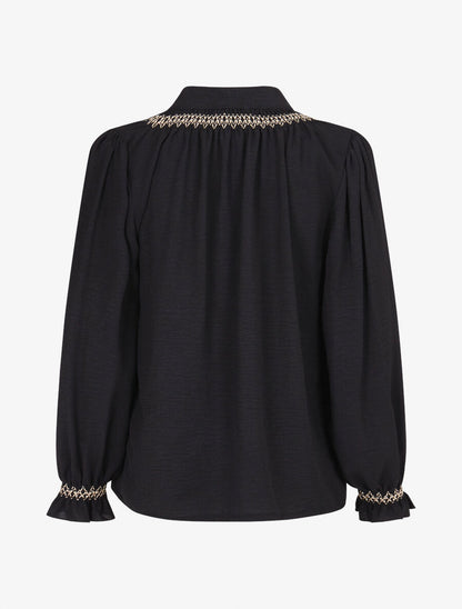 Blouse droite à détail brodé - Noir - 2