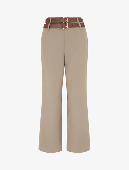 Pantalon droit à double ceintures - Taupe clair - 1