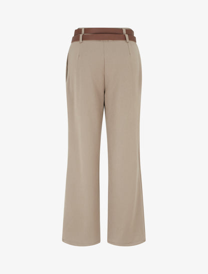 Pantalon droit à double ceintures - Taupe clair - 2
