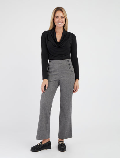 Rechte broek met chevronprint en knopen. - Grijs