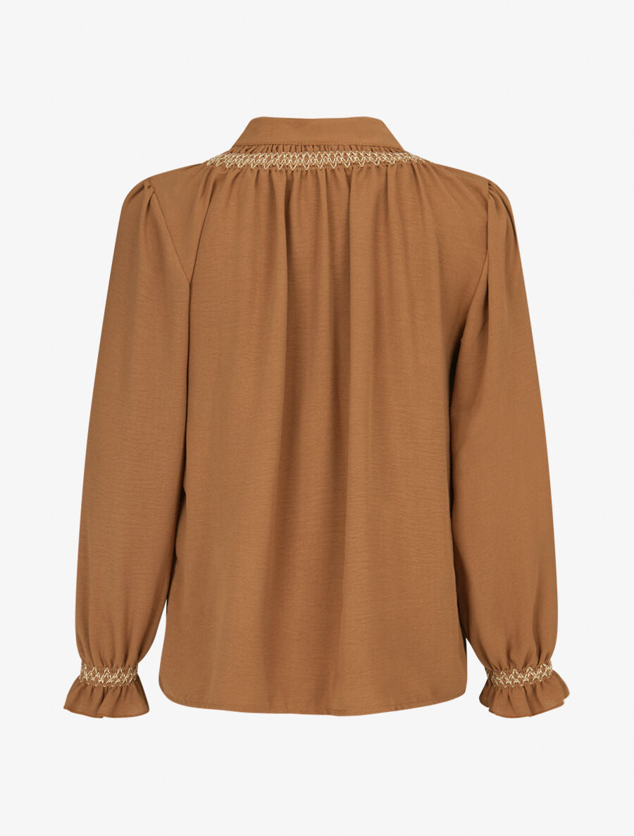 Blouse droite à détail brodé - Camel - 2