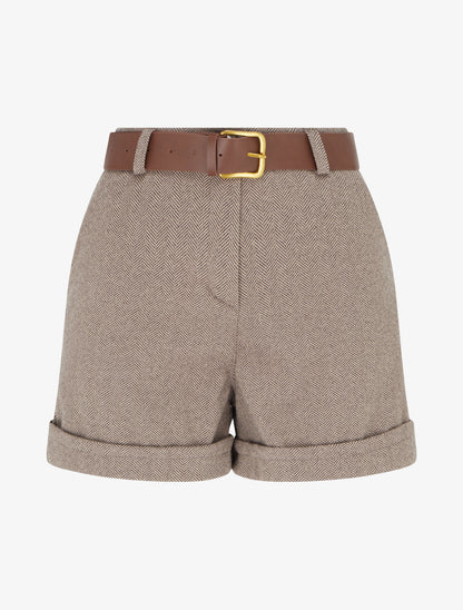 Short à revers imprimé chevron - Beige - 1
