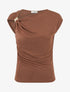 Top uni sans manches à empiècement bijou - Marron - 1