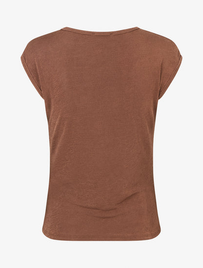 Top uni sans manches à empiècement bijou - Marron - 2