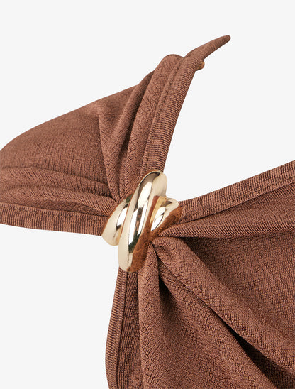 Top uni sans manches à empiècement bijou - Marron - 3