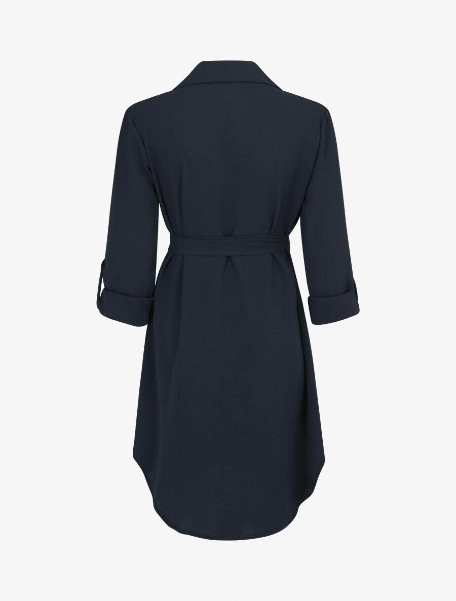 Robe chemise fluide et ceinturée - Marine - 2