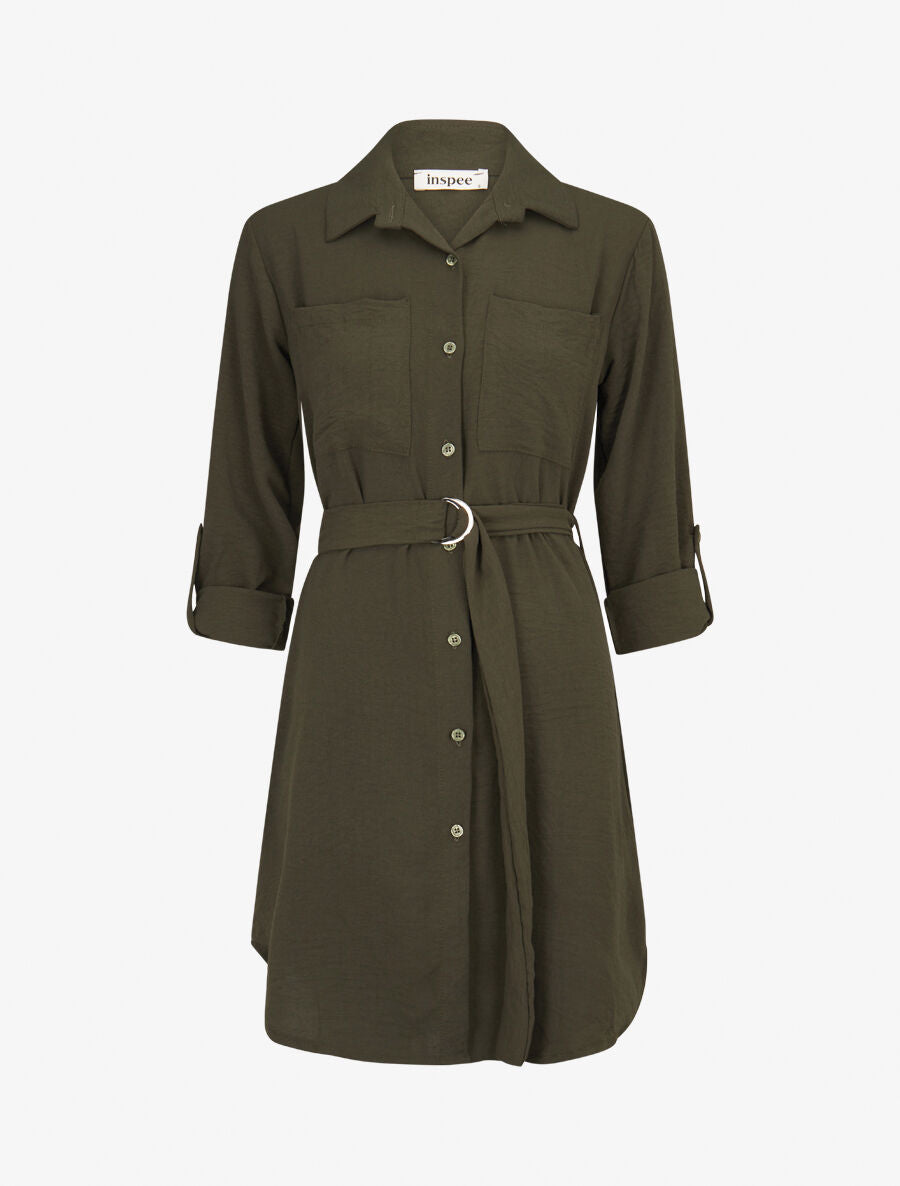 Robe chemise fluide et ceinturée - Kaki - 5