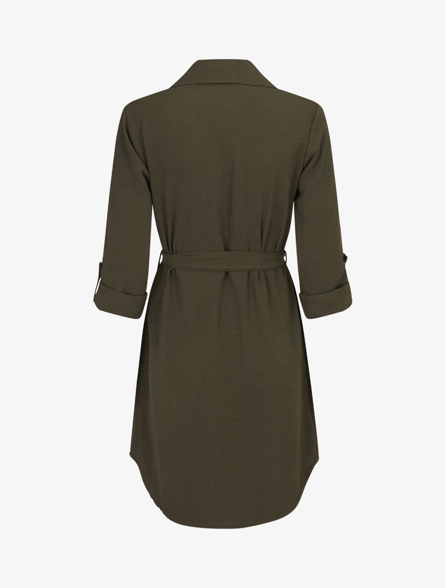 Robe chemise fluide et ceinturée - Kaki - 2