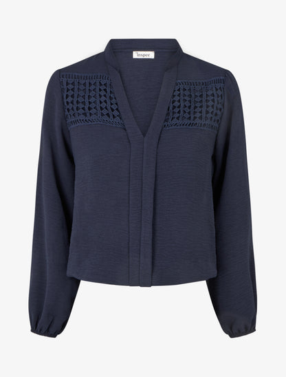 Blouse fluide coupe boule à détail crochet - Marine - 1