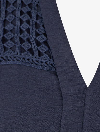 Blouse fluide coupe boule à détail crochet - Marine - 3