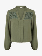 Blouse fluide coupe boule à détail crochet - Kaki - 1