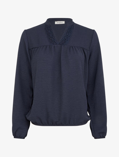 Blouse à détails brodés - Marine - 1