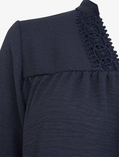 Blouse à détails brodés - Marine - 3