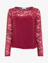 Top boule fluide satiné et dentelle - Rouge cerise - 1