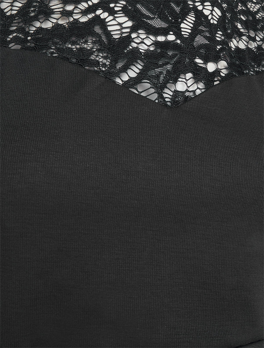 Robe sans manches à col en dentelle - Noir - 3